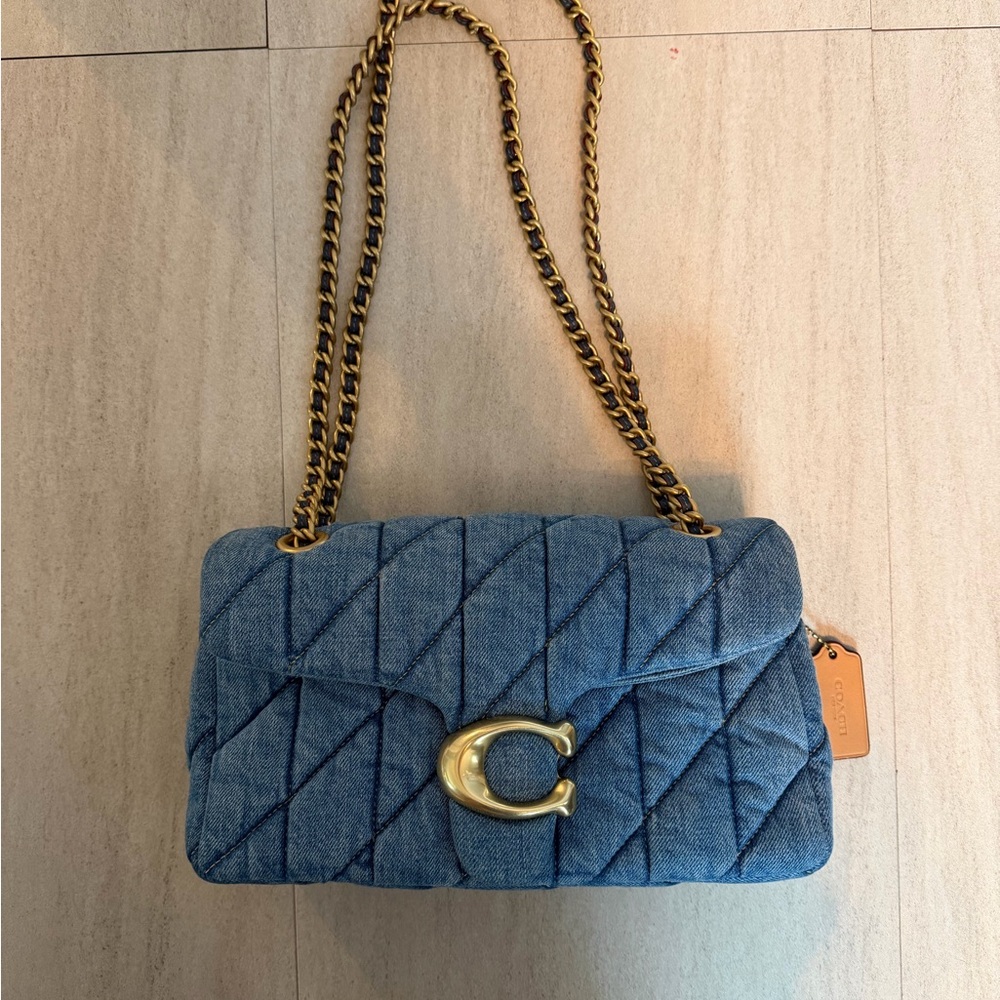 Coach Blue Quilted Shoulder Bag with Gold Chain